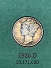 1920-D Silver Mercury Dime, Colorful Album Toning — photo 1