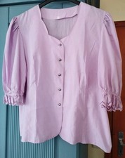 Trachtenbluse Gr. 44 Lochspitze kurze Ärmel lila/flieder
