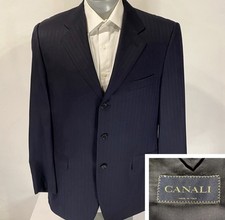 Canali Men Sport Coat 42R 52eu Wool Silk Blazer Jacket Navy Striped Italy