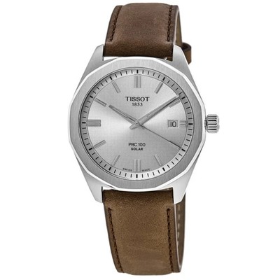 New Tissot PRC100 Silver Dial Leather Strap Men's Watch T151.422.16.031.00
