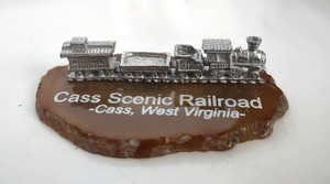 Pewter Steam Train Replica on Agate Stone from Cass Scenic Railroad, Cass, WV