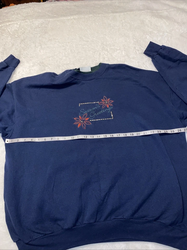 De colección M&C Ropa Deportiva Mujer Poinsettia 2x Fea Navidad Cuello Redondo Sudadera Azul Marino Foto 4 de 4