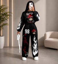 Women s Graphic Flame Print Two-Piece Sweatsh...