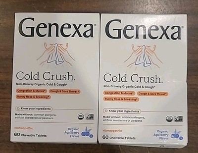 Genexa Cold Crush Chewable 60 Tablets Organic Non-Drowsy 05/28  2 Boxes