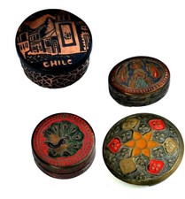 Lot de 4 piluliers anciens laiton émaillé et cuivre