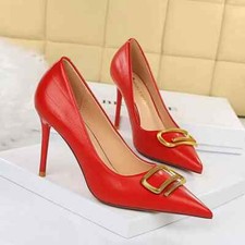 Decolte scarpe donna tacco a spillo rosso oro 10 cm pelle sintetica 81431