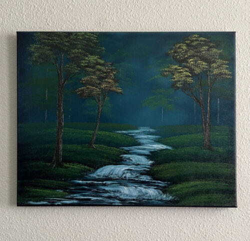 Bob Ross style deep forest stream landscape oil painting “Bubbling Brook” 16x20