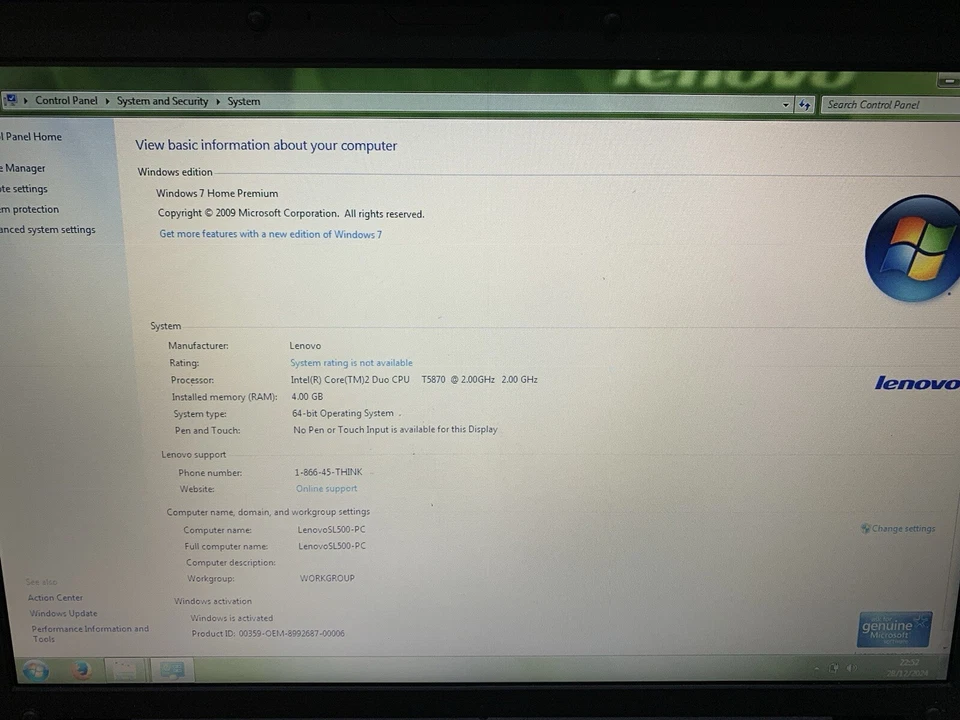  Lenovo ThinkPad SL500 15.4" T5870 2.0GHZ 4GB RAM 160gb hdd  - Image 3 of 4