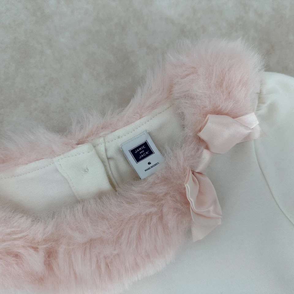 JANIE AND JACK Prima Ballerina Faux Fur Collar Peplum Top Shirt Size 6Y - Image 2 of 3