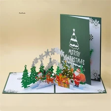 B04-3D Pop Up Christmas Greeting Card (Christmas Tree, Santa and Snowman)