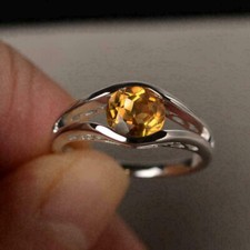 2.00Ct Round Cut Yellow Citrine Solitaire Engagement Ring In 14K White Gold Over