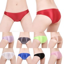 Mens Silky Shiny Satin Glossy Wet Look Knickers Briefs Women Underwear Panties 