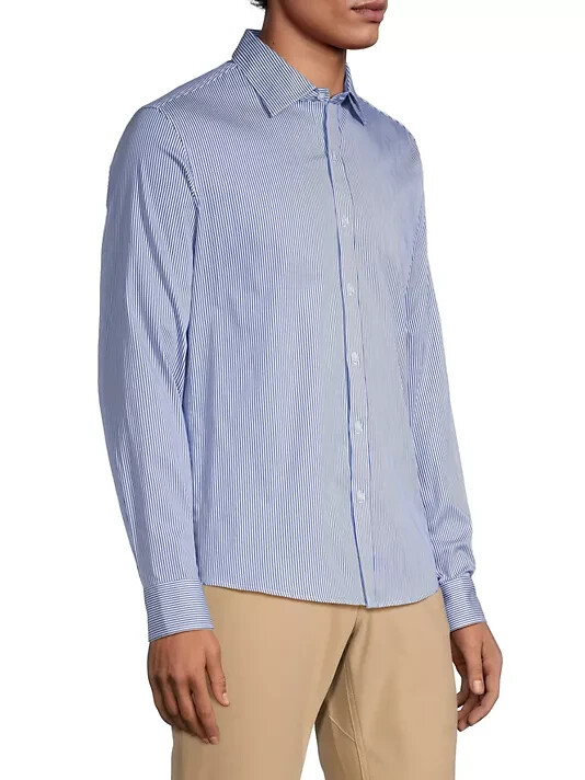 Michael Kors Big Boys Striped Button-Front Slim-Fit Shirt, Blue