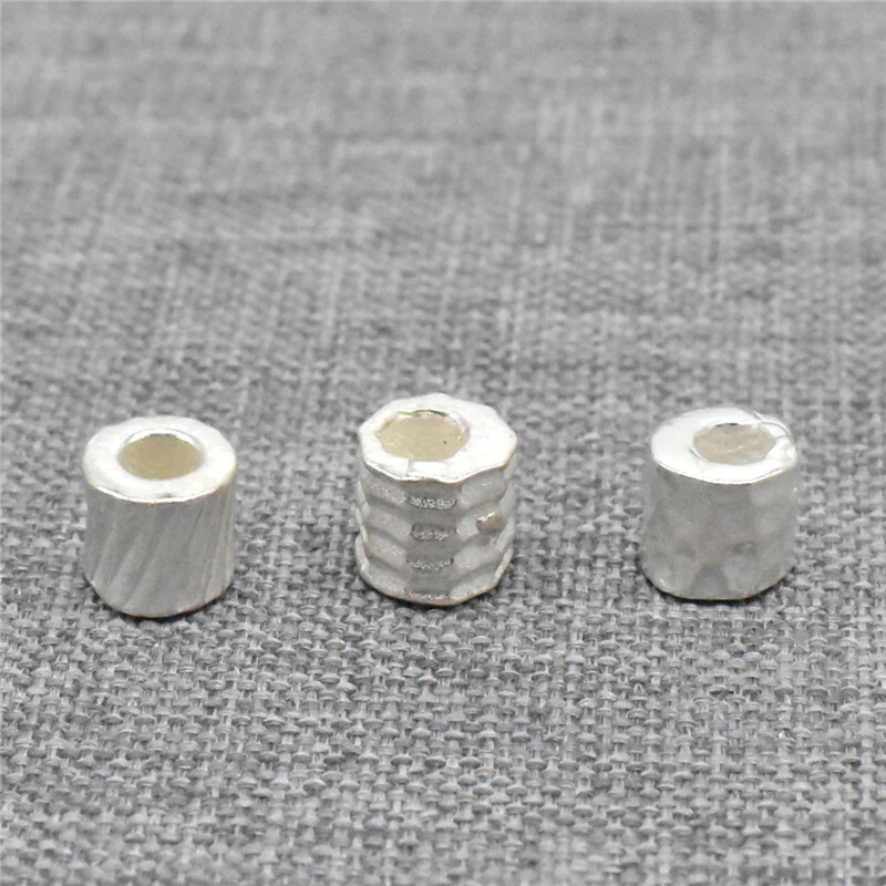 6 piezas de cuentas pequeñas de barril martilladas de plata de ley 925 para collar pulsera Foto 4 de 4