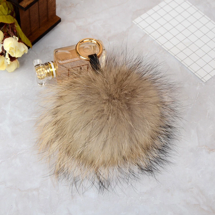 Raccoon fur pom pom best sale keyring