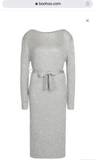 boohoo metallic silver tie waist knitted maxi dress Size L