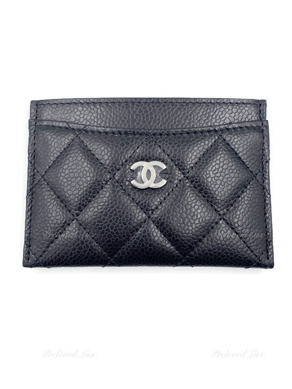 Authentic Chanel black caviar card holder brand new in box Silver