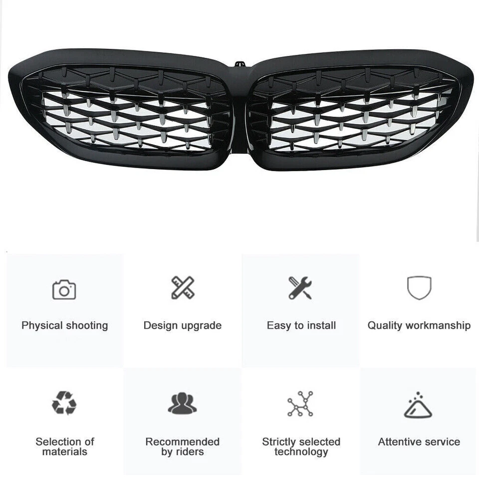 Parrilla delantera para BMW G20 330i M340i 2019-2022 negro brillante diamante Foto 2 de 4