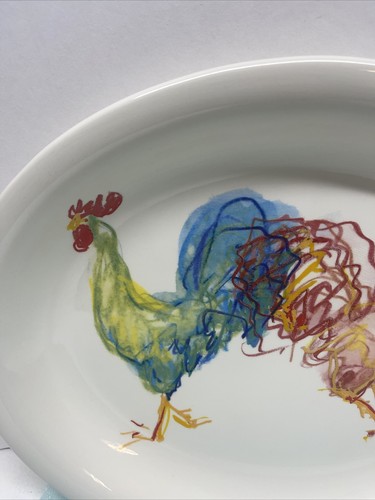 TIFFANY & CO Tiffany Roosters 14-1/2" Oval Serving Platter 1998 Made in England - Picture 4 of 13