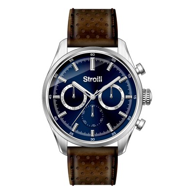 Orologio uomo multifunzione in pelle marrone cassa blu 44mm STROILI con  giorni | eBay