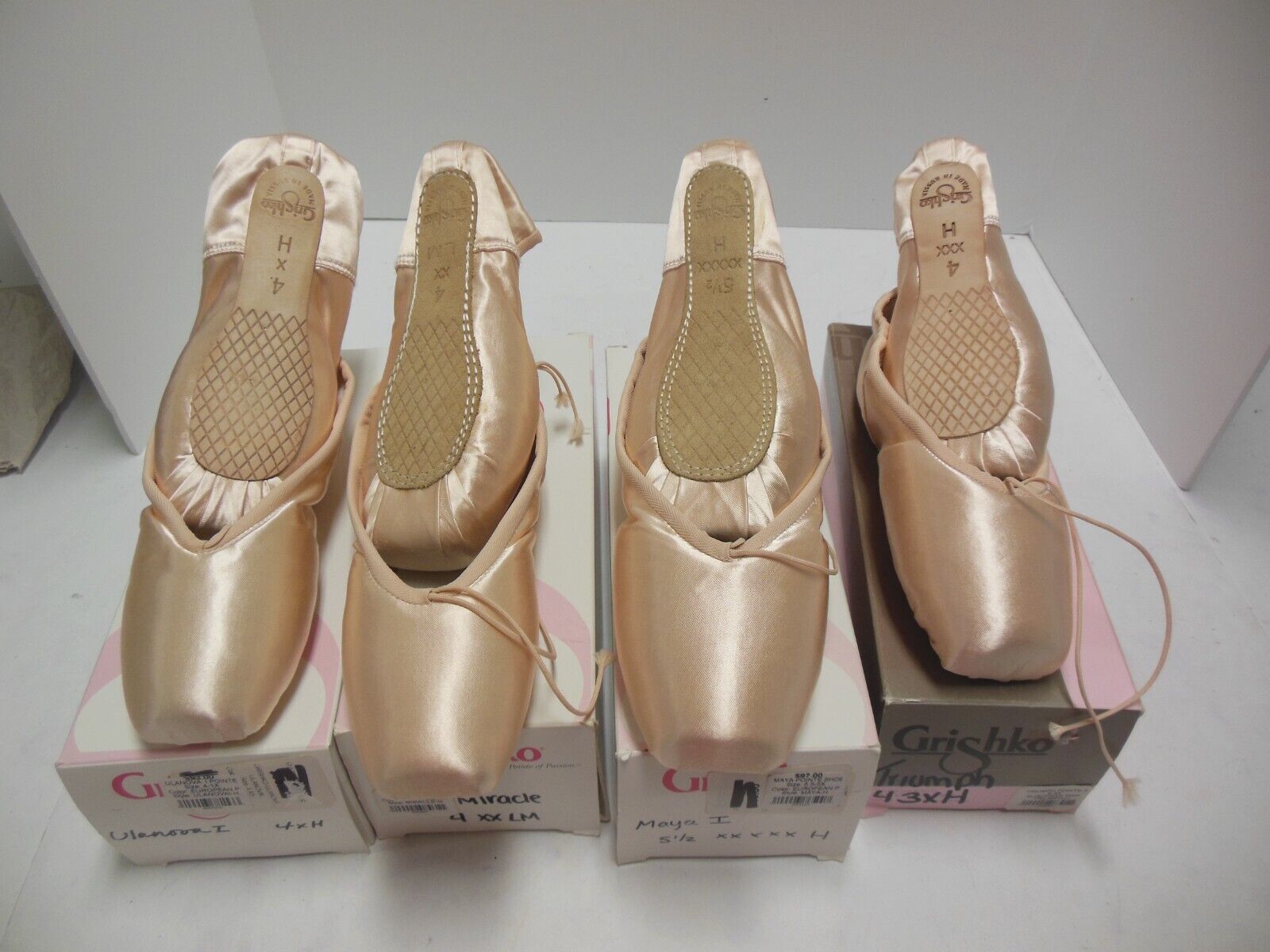 Russian Grishko Pointe Shoes Triumph, Maya 1, Ulanova 1, Miracle Satin toe