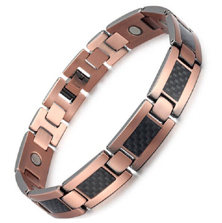 Bracelet magnétique cuivre style sport carbone pour homme actif