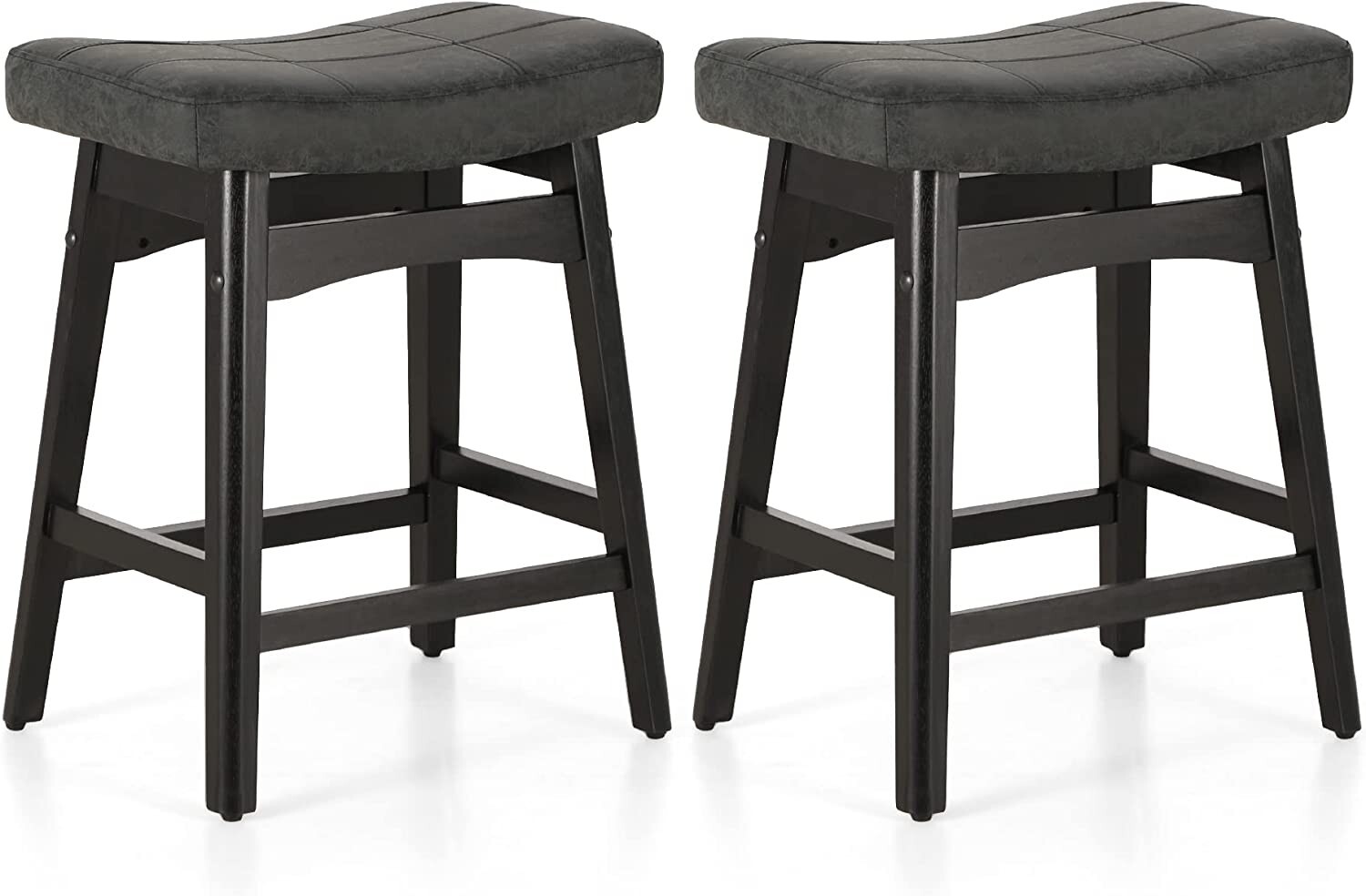 Bar Stools Set of 2 Counter Height 24 inch Saddle Stools Kitchen Dining Chairs