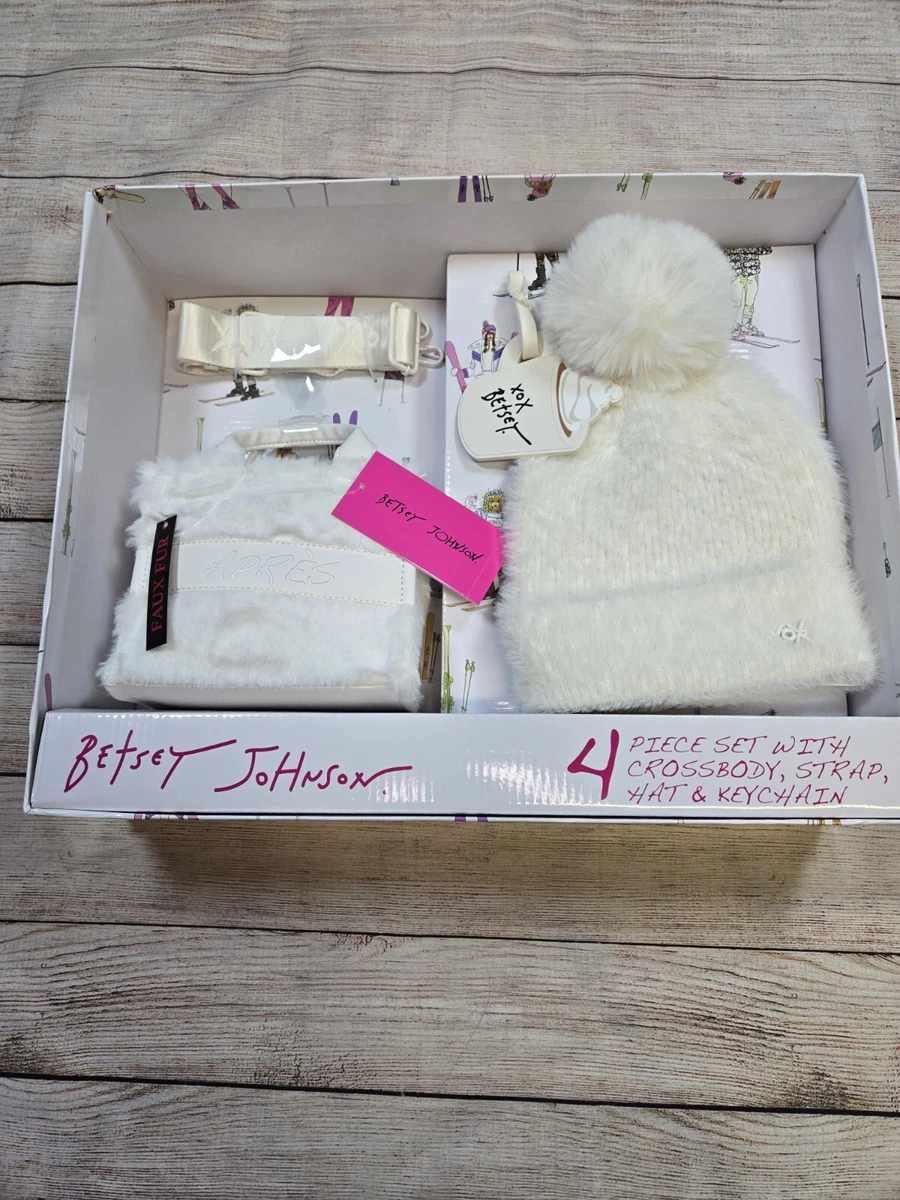 NIB Betsey Johnson White Crossbody Bag, Hat & Keychain in Super Cute Box NWT Betsey Johnson Gift Boxed 4 Pc Set Crossbody Handbag  main image 4