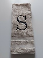 Initial S Sand Colour Hand Towel Embroidered in Black Cotton Gift Idea Monogram