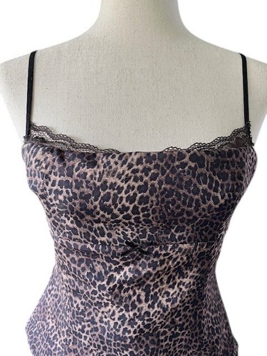 Zara Women Cami Babydoll Top Leopard Animal Print Spaghetti Straps Lace Trim Lrg - Picture 2 of 12