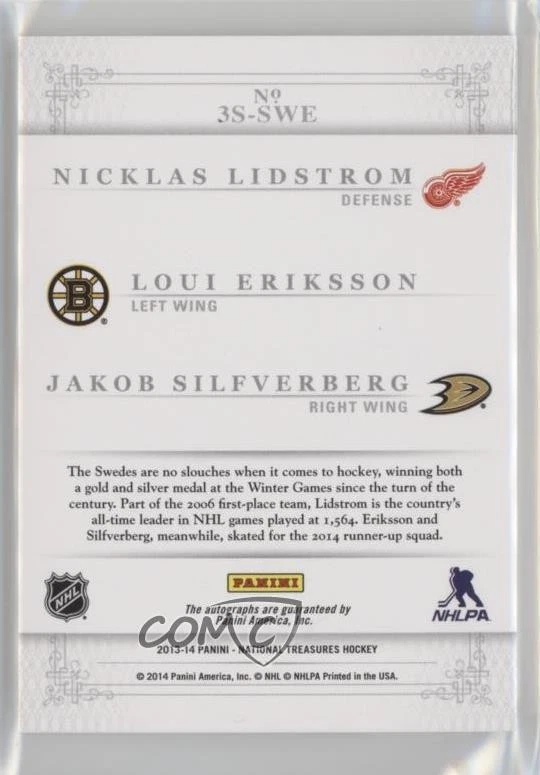 2013 National Treasures Trios Gold /20 Nicklas Lidstrom Loui Eriksson Auto HOF - Image 2 of 2