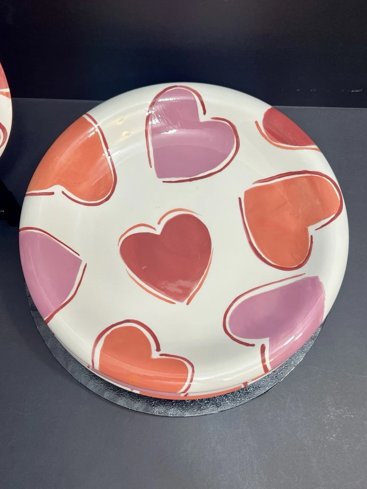 "Juego de 5 platos de cena de cerámica para el hogar corazones rojos, rosas y morados 11 1/4"" - Usados en excelente estado" Foto 4 de 4