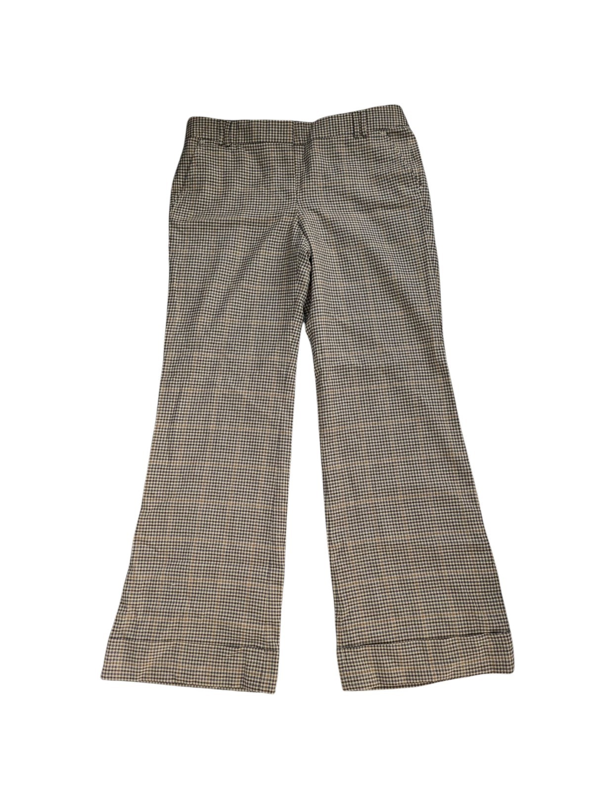 J Crew Pants Womens 10 Tan Black Plaid City Fit Wool Blend Wide Leg Trouser