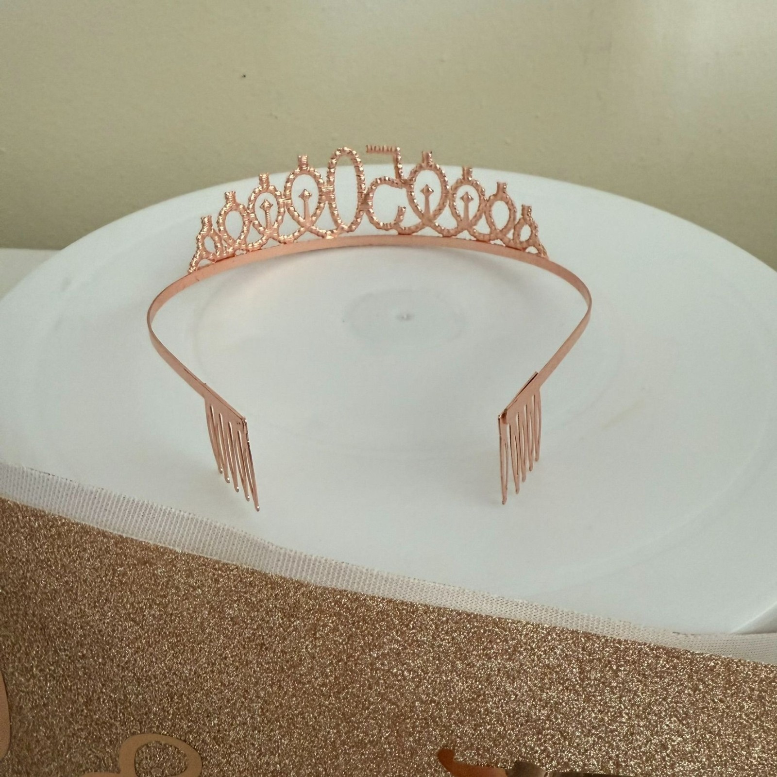 50th Birthday Tiara and Sash Set Rose Gold 50 and Fabulous Glitter Party Accesso