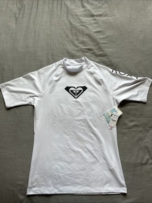 Roxy Women's Whole Hearted - Short Sleeve Rash Vest BL1 White, Size Large NWT