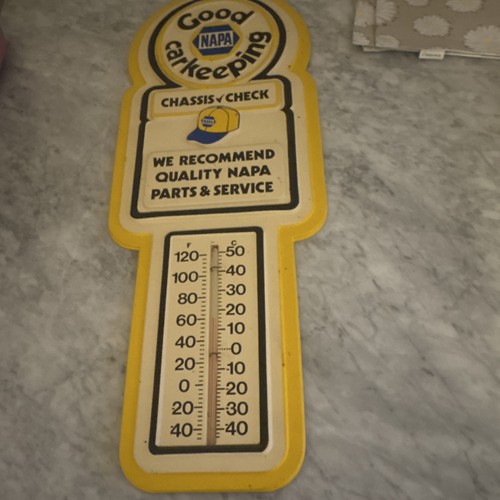 NAPA Good Car Keeping Advertising Thermometer Sign Yellow White Black