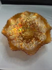Rare Fenton Peacock Urn Carnival Glass Marigold Bowl Beaded Berry.