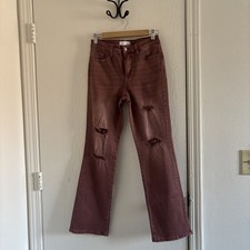 Vervet by Flying Monkey Women’s 26 High Rise Distressed Flare Jeans Rust Stretch