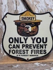 VINTAGE SMOKEY BEAR PORCELAIN SIGN OLD US FOREST SERVICE SHIELD NATIONAL PARK 12
