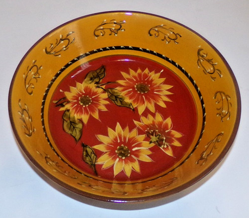 Pier 1 Imports Terracotta Sunflower Hand painted Serving Bowl 11.5" x 3” High
