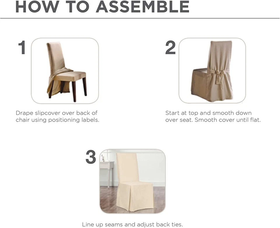 Natural Cotton Duck Long Dining Chair Slipcover Machine Washable Relaxed Fit - Image 4 of 4