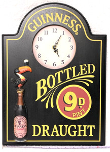 OFFICIAL GUINNESS MERCHANDISE ADVERTISING CLOCK,TOUCAN,9D.PINT,BOTTLED DRAUGHT:)
