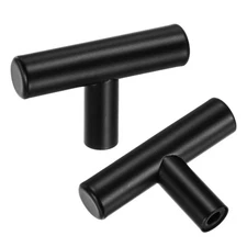 2-Pack 2" Single Hole Stainless Steel T Bar Cabinet Knobs [Black]