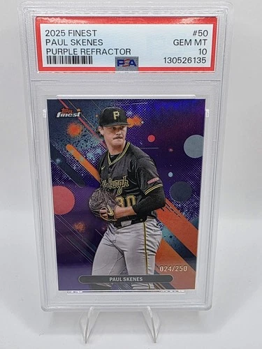2025 Topps Finest Paul Skenes 24/250 PSA 10 #50 Common Purple Refractor SP