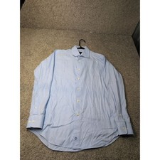David Donahue Mens Trim Fit Dress Shirt Light Blue 16.5 34/35 Cotton Long Sleeve