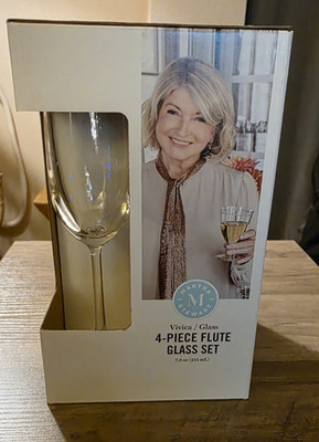 Martha Stewart Vivica 7.3 oz Stemmed 4 Pack Flute Glass Set New