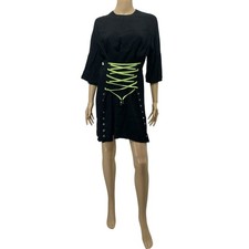 VERSUS VERSACE Black Green Lace Up Dress