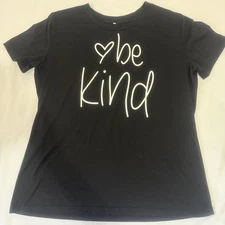 Womens Black Graphic Tee Be Kind Heart Short Sleeve Casual Top Size L