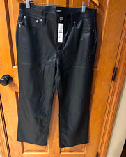 J.CREW Women  s High Rise BLK Faux Leather Pants Flat Front Wide Ankle NWT 29