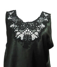 Vintage Cinema Etoile Camisole Cami Size-XL Black Lace Neckline Satin USA